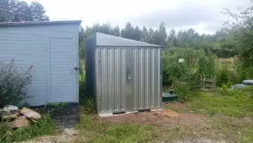 Хозблок для квадроцикла в цинковом цвете в дер. Бортницы, г.о. Клин, МО Хозблок для квадроцикла в цинковом цвете в дер. Бортницы, г.о. Клин, МО